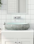 vidaXL Мивка за плот сиво и синьо овална 59x40x15 см керамика