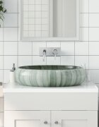 vidaXL Мивка за плот зелена овална 59x40x15 см керамика