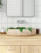 vidaXL Мивка за плот зелено и кафяво овална 59x40x15 см керамика