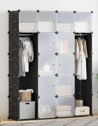 vidaXL Модулен шкаф с 14 отделения черно и бяло 37x146x1805 см