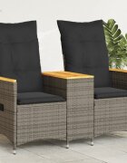 vidaXL Накланящ се градински диван 2-местен с маса сив полиратан