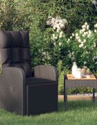 vidaXL Накланящ се градински стол с възглавница полиратан черен