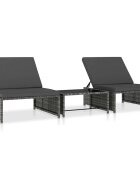 vidaXL Накланящи се градински столове 2 бр с маса сив полиратан