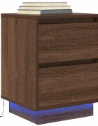 vidaXL Нощен шкаф с LED осветление Кафяв дъб 38x34x50 cm