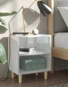 vidaXL Нощни шкафчета крака от дърво масив 2 бр бял гланц 40x30x50 см