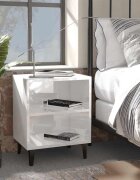 vidaXL Нощни шкафчета с метални крака 2 бр бял гланц 40x30x50 см