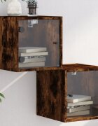 vidaXL Нощни шкафчета със стъклени врати 2 бр опушен дъб 35x37x35 см