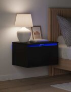 vidaXL Нощни шкафчета за стена с LED осветление 2 бр черни