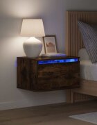 vidaXL Нощни шкафчета за стена с LED осветление 2 бр опушен дъб