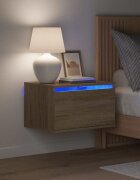 vidaXL Нощни шкафчета за стена с LED осветление 2 бр сонома дъб