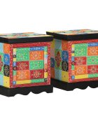 vidaXL Нощно шкафче 2 бр. многоцветно 40x35x45 см масивно дърво цвят манго