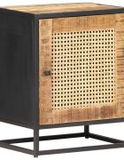 vidaXL Нощно шкафче 40x30x50 см грубо мангово дърво масив и тръстика