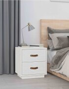 vidaXL Нощно шкафче бяло 40x34x45 см борово дърво масив