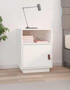 vidaXL Нощно шкафче бяло40x34x55 см борово дърво масив