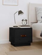 vidaXL Нощно шкафче черно 40x34x35 см борово дърво масив