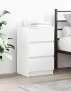 vidaXL Нощно шкафче с 3 чекмеджета бели 39x35x65 см