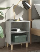 vidaXL Нощно шкафче с крака от дървен масив бетонно сиво 40x30x50 см