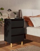vidaXL Нощнo шкафче с крака от дърво масив черно 40x35x69 см