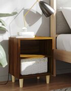 vidaXL Нощно шкафче с крака от масивно дърво кафяв дъб 40x30x50 см