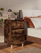 vidaXL Нощно шкафче с крака от масивно дърво опушен дъб 40x35x69 см