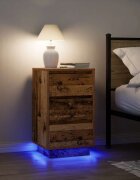 vidaXL Нощно шкафче с LED осветление Старо дърво 38x34x65 cm