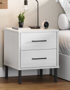vidaXL Нощно шкафче с метални крака бяло бор масив OSLO