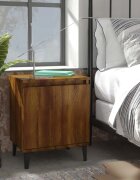 vidaXL Нощно шкафче с метални крака кафяв дъб 40x30x50 см