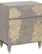 vidaXL Нощно шкафче с врата Сив 50 x 33 x 60 см Солидно мангово дърво