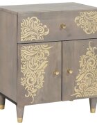 vidaXL Нощно шкафче с врата Сив 50 x 33 x 60 см Солидно мангово дърво