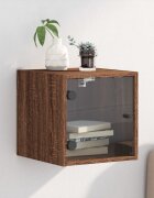 vidaXL Нощно шкафче със стъклена врата кафяв дъб 35x37x35 см