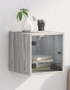 vidaXL Нощно шкафче със стъклена врата сив сонома 35x37x35 см
