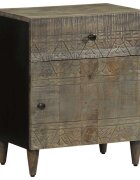 vidaXL Нощно шкафче Светло сиво 50x33x60 cm Масивна дървесина Манго