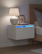 vidaXL Нощно шкафче за стена с LED осветление бяло