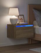 vidaXL Нощно шкафче за стена с LED осветление дъб сонома