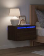 vidaXL Нощно шкафче за стена с LED осветление кафяв дъб