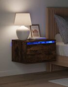 vidaXL Нощно шкафче за стена с LED осветление опушен дъб