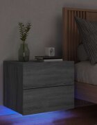 vidaXL Нощно шкафче за стена с LED осветление сив сонома
