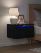 vidaXL Нощно шкафче за стена с LED светлини черно