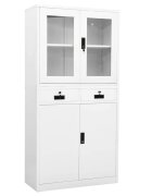 vidaXL Офис шкаф бял 90x40x180 см стомана и закалено стъкло