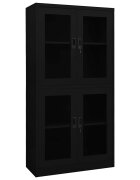 vidaXL Офис шкаф черен 90x40x180 см стомана и закалено стъкло