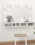 vidaXL Огледален шкаф с LED бял гланц 90x315x62 см