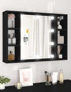 vidaXL Огледален шкаф с LED черен 76x15x55 см