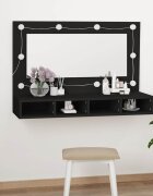 vidaXL Огледален шкаф с LED черен 90x315x62 см