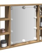 vidaXL Огледален шкаф с LED дъб артизан 76x15x55 см инженерно дърво