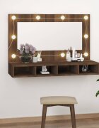 vidaXL Огледален шкаф с LED кафяв дъб 90x315x62 см