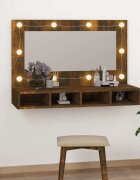 vidaXL Огледален шкаф с LED опушен дъб 90x315x62 см