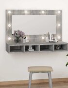 vidaXL Огледален шкаф с LED сив сонома 90x315x62 см