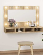 vidaXL Огледален шкаф с LED сонома дъб 90x315x62 см