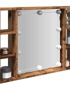 vidaXL Огледален шкаф с LED старо дърво 76x15x55 см инженерно дърво