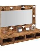 vidaXL Огледален шкаф с LED Старо дърво 90x315x62 cm
